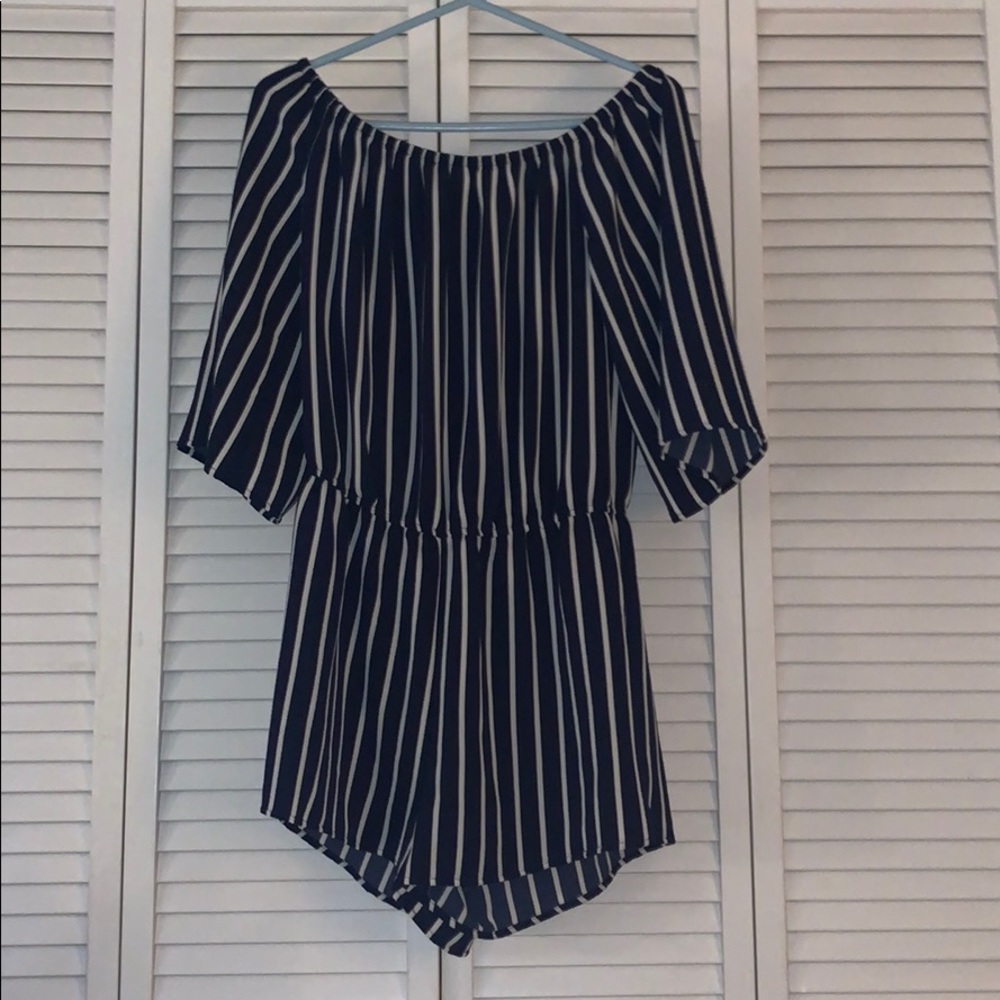 Navy blue and white romper